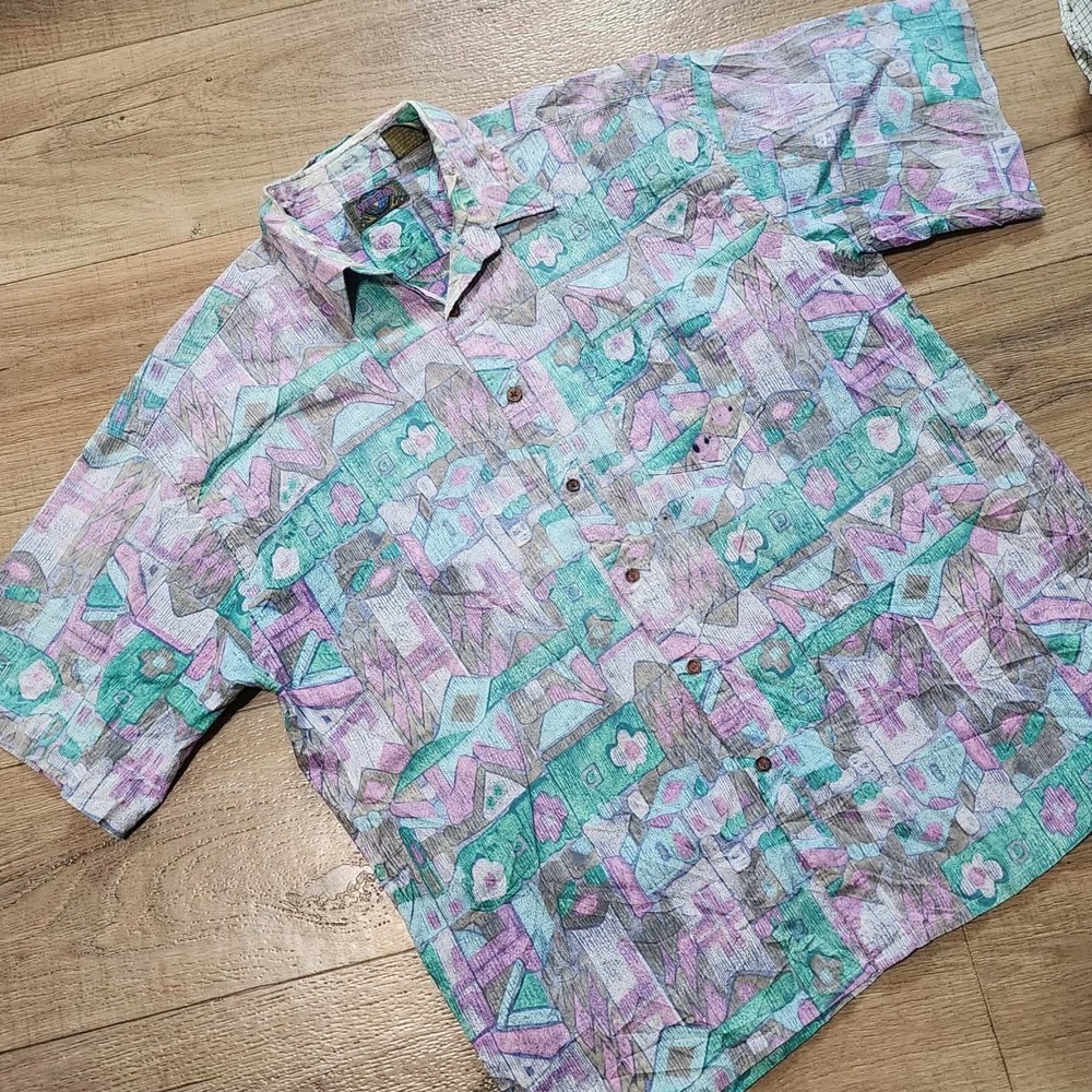 Vintage Weeds Mens XL Short Sleeve Button Down Shirt Geometric Abstract Cotton